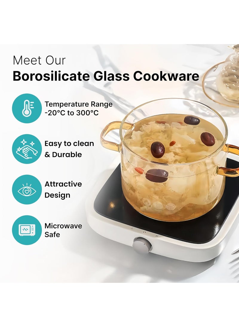 The Better Home Zeno Borosilicate Pot with Lid 23L Handi for Cooking Serving Microwave Safe Cookware for Gas Stove Cooking Pot with Lid with Handles Amber