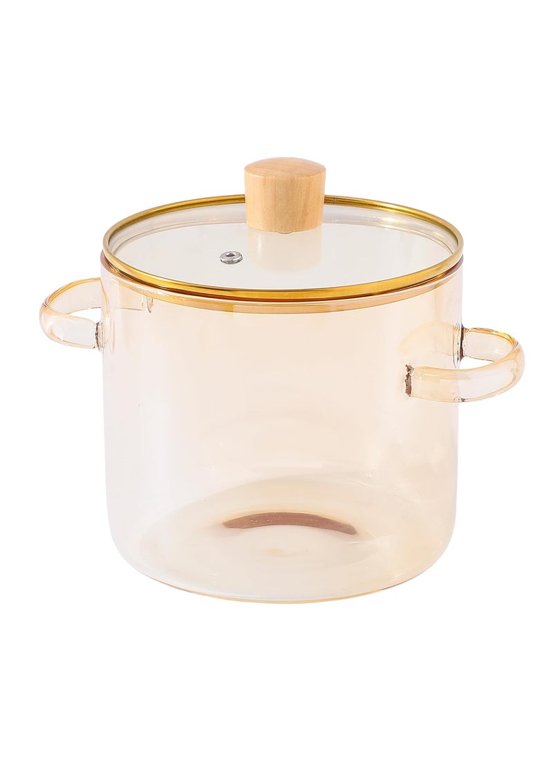 The Better Home Zeno Borosilicate Pot with Lid 23L Handi for Cooking Serving Microwave Safe Cookware for Gas Stove Cooking Pot with Lid with Handles Amber