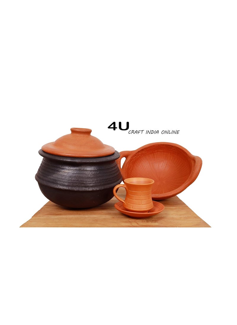 4U Crafts India Online Clay Pot for CookingComboEarthen HandiMitti Ke Bartan for Cooking PreSeasoned Red 1 Liter RED