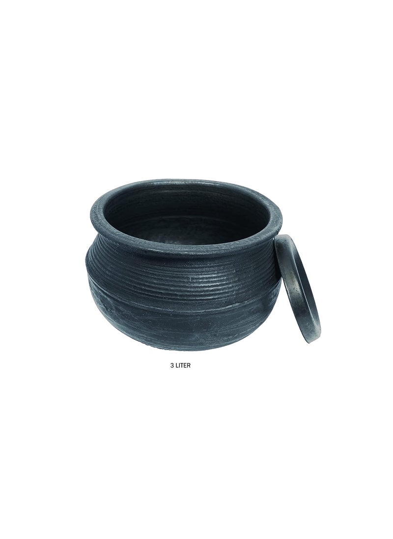 4U Crafts LPG and Microwave Unglazed Clay HandiEarthen Pot for Cooking Black 3 Liter