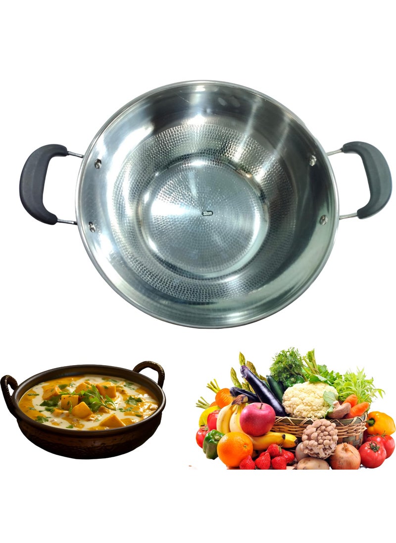 Bhajanshree Stainless Steel Non Stick Extra Large Deep Cooking kadai for Cooking Cookware Set Wok Induction Bottom Heavy Base Serving Bowl with Handle with Frying Stockpot 5000 ml 42X32X14