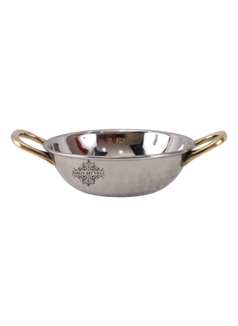 Indian Art Villa Steel Kadhai Kadai WokDouble Layer with Brass HandleServing DishesVolume 675 ML