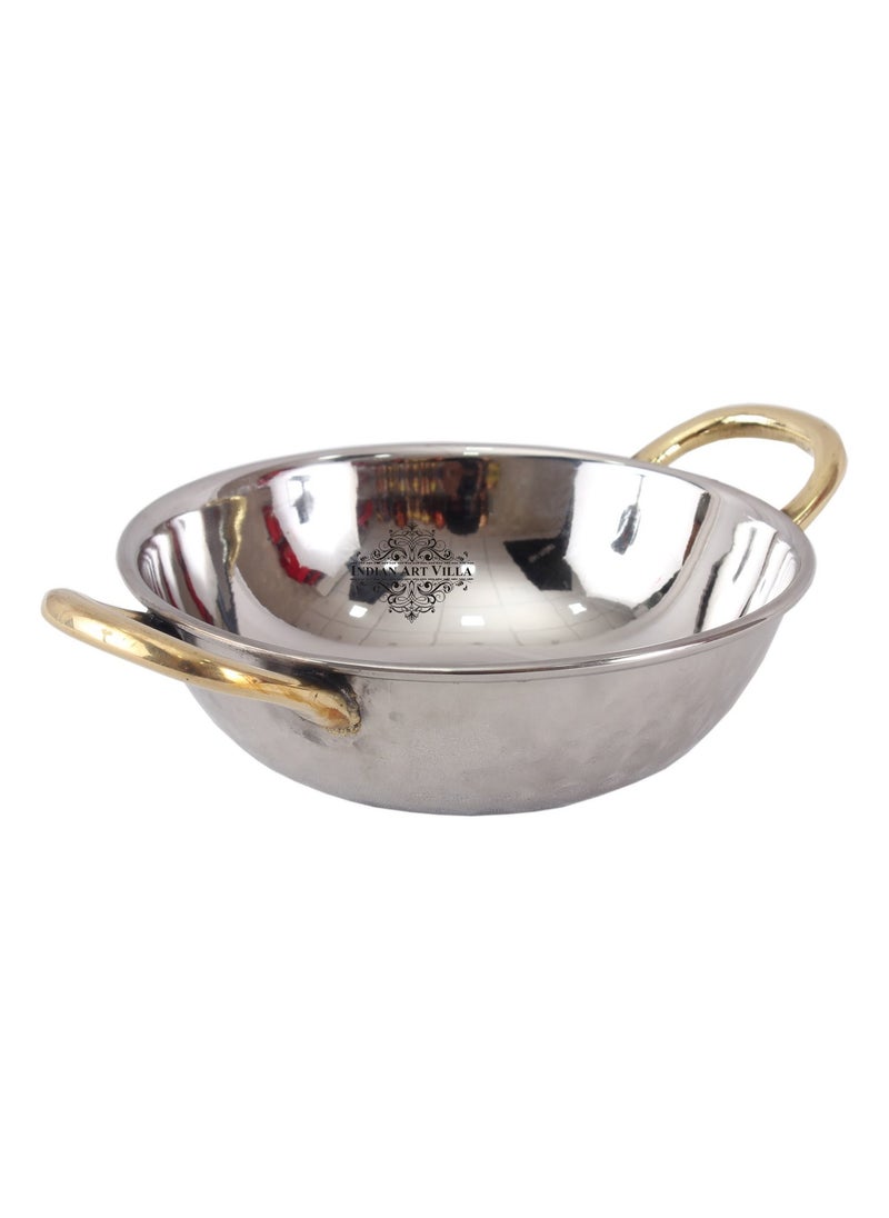 Indian Art Villa Steel Kadhai Kadai WokDouble Layer with Brass HandleServing DishesVolume 675 ML
