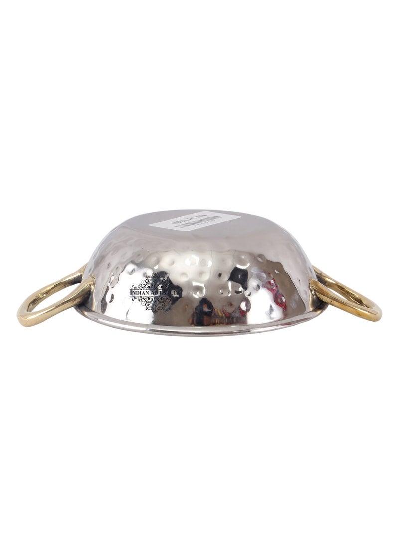 Indian Art Villa Steel Kadhai Kadai WokDouble Layer with Brass HandleServing DishesVolume 675 ML