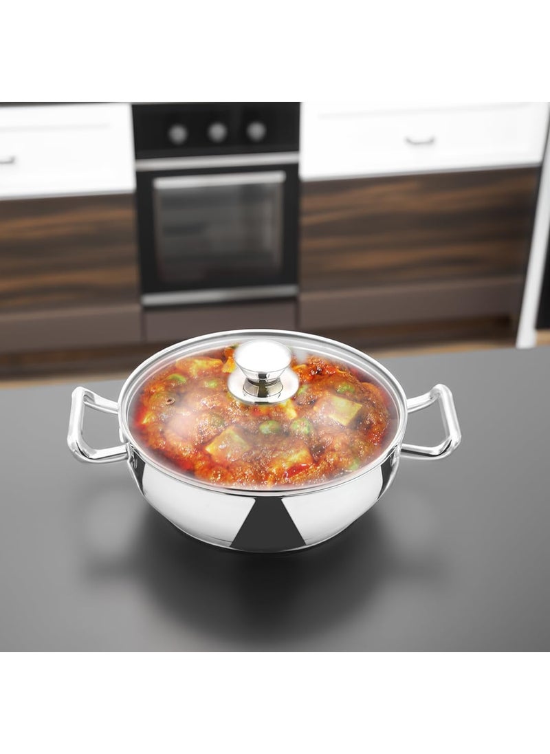 KITCHENOVO Croma Stainless Steel Kadai 20 Cm 1 Liter