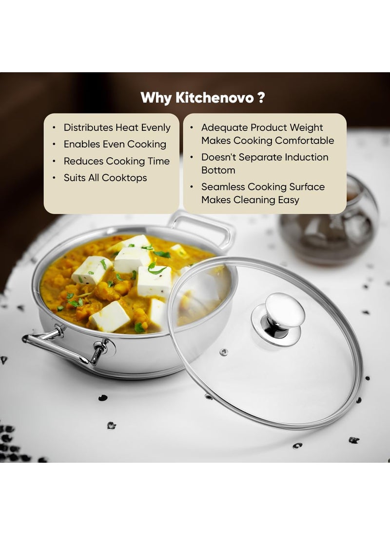 KITCHENOVO Croma Stainless Steel Kadai 20 Cm 1 Liter