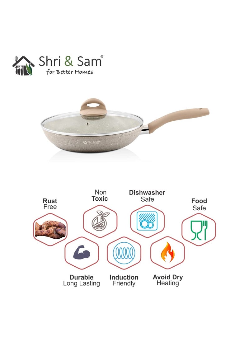 Shri Sam Aluminium Deep Fry Pan with Glass Lid Rockline24 cm