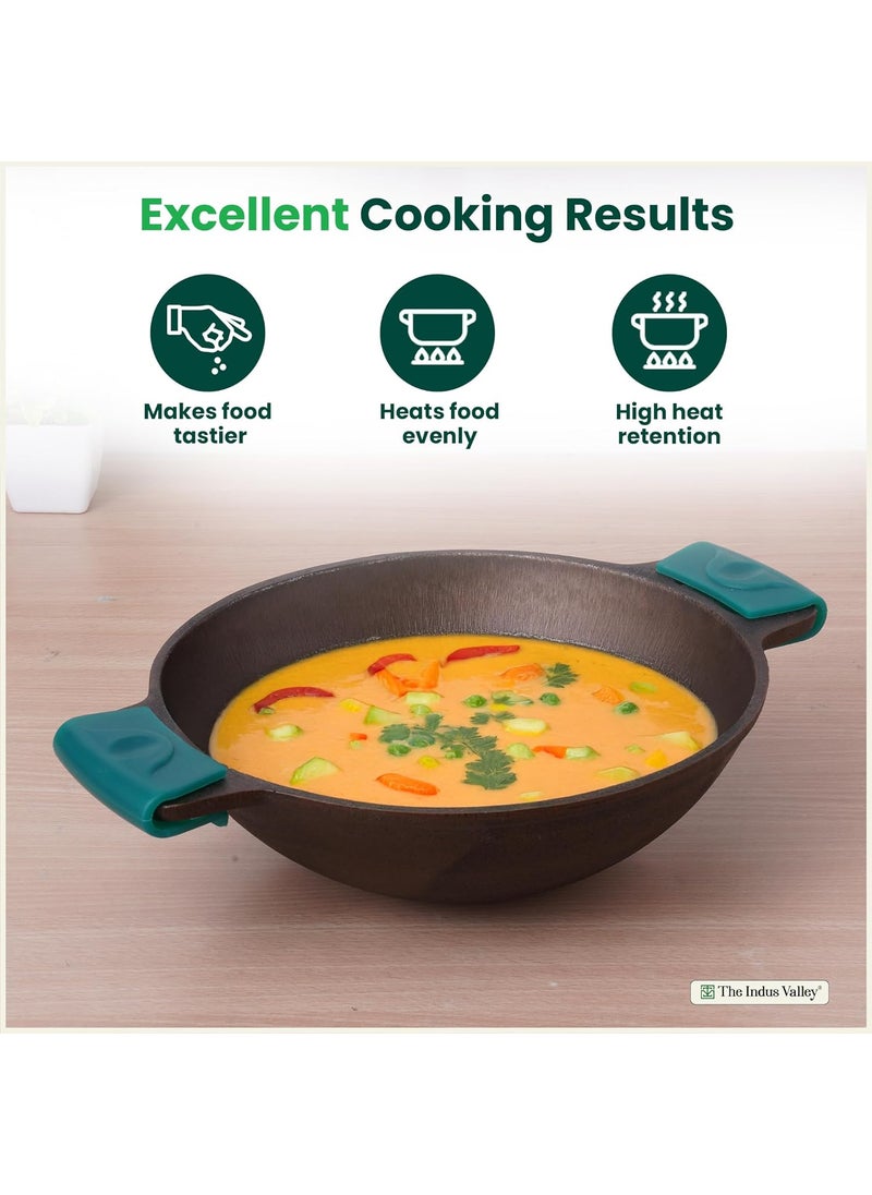 The Indus Valley Super Smooth Cast Iron Kadai Medium 254cm10 inch 25Ltr 24kg Nonstick PreSeasoned Kadhai 100 Pure ToxinFree No Chemical Coating