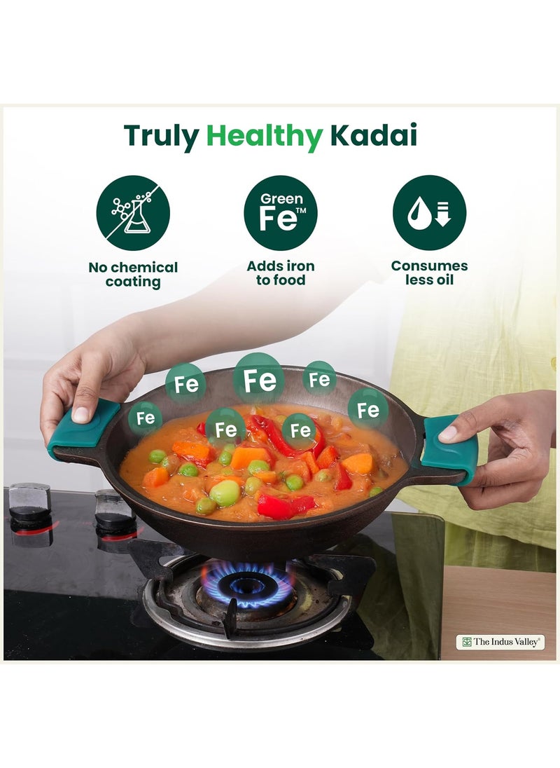 The Indus Valley Super Smooth Cast Iron Kadai Medium 254cm10 inch 25Ltr 24kg Nonstick PreSeasoned Kadhai 100 Pure ToxinFree No Chemical Coating