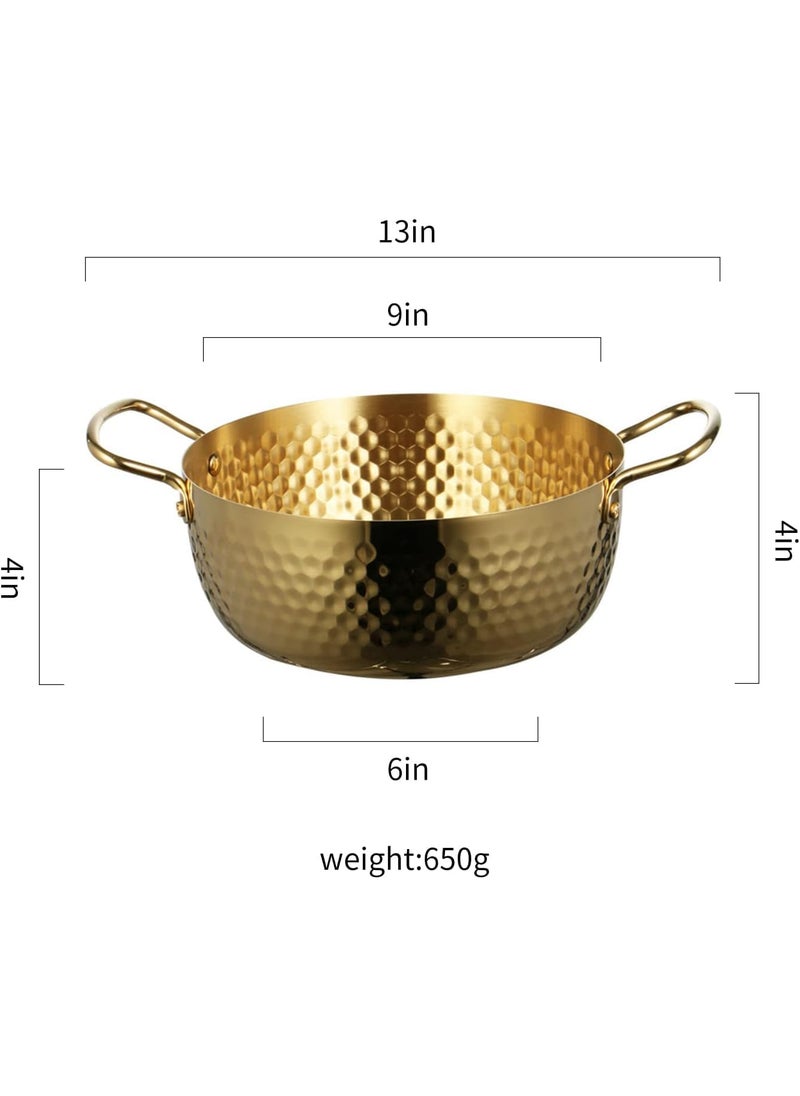 samusagya Stainless Steel Kadai Brass Noodle Pot for Cooking with Double Handles Hammered Men Pot Korean Ramen Cooking Pot for Kitchen Nonstick Ramyun Cooker for SoupCurryPastaStew Gold