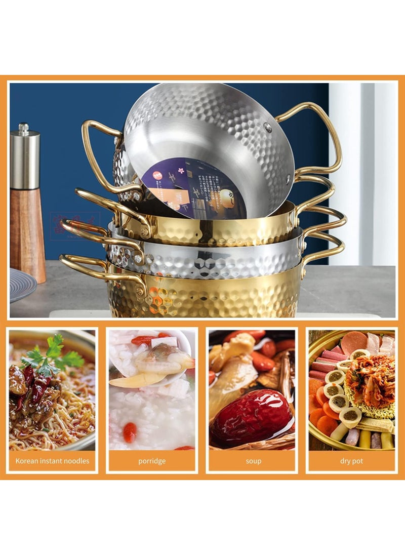 samusagya Stainless Steel Kadai Brass Noodle Pot for Cooking with Double Handles Hammered Men Pot Korean Ramen Cooking Pot for Kitchen Nonstick Ramyun Cooker for SoupCurryPastaStew Gold