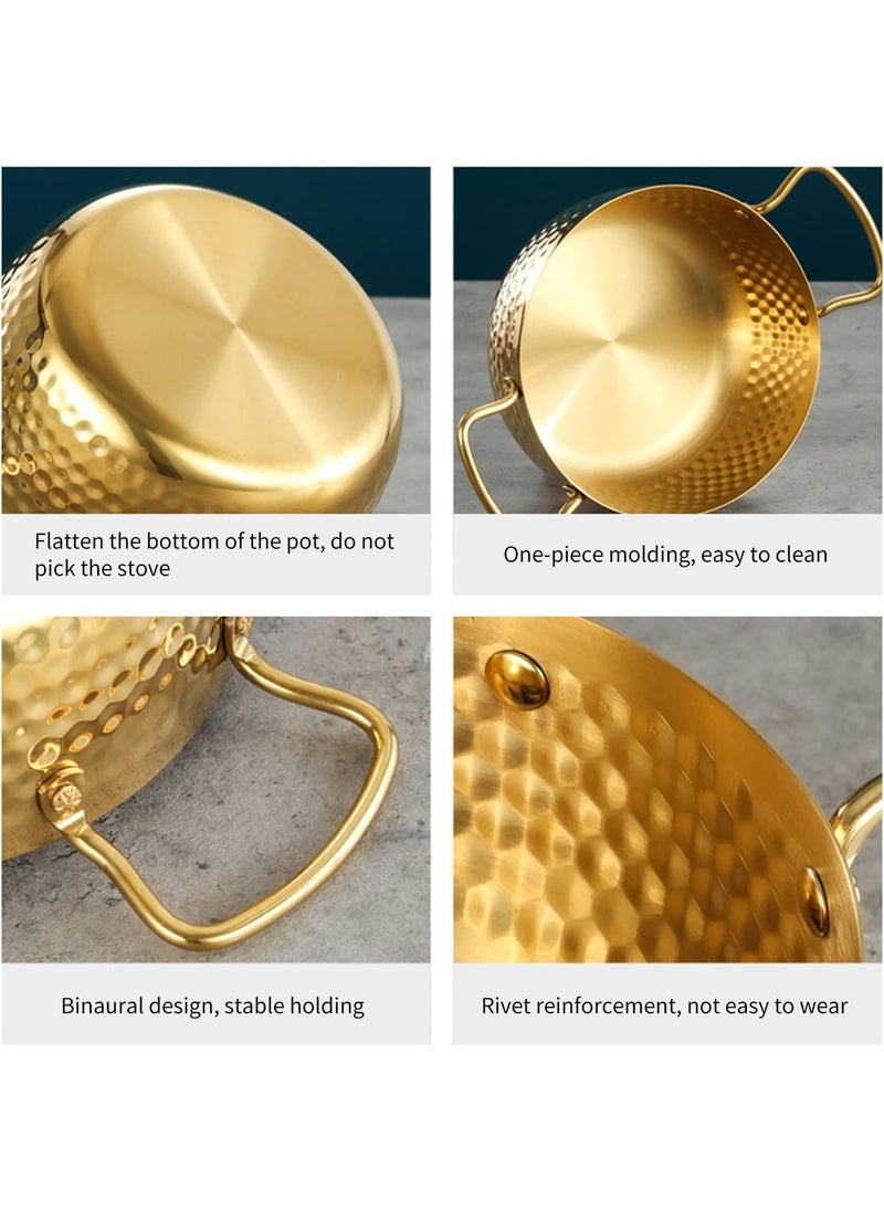 samusagya Stainless Steel Kadai Brass Noodle Pot for Cooking with Double Handles Hammered Men Pot Korean Ramen Cooking Pot for Kitchen Nonstick Ramyun Cooker for SoupCurryPastaStew Gold