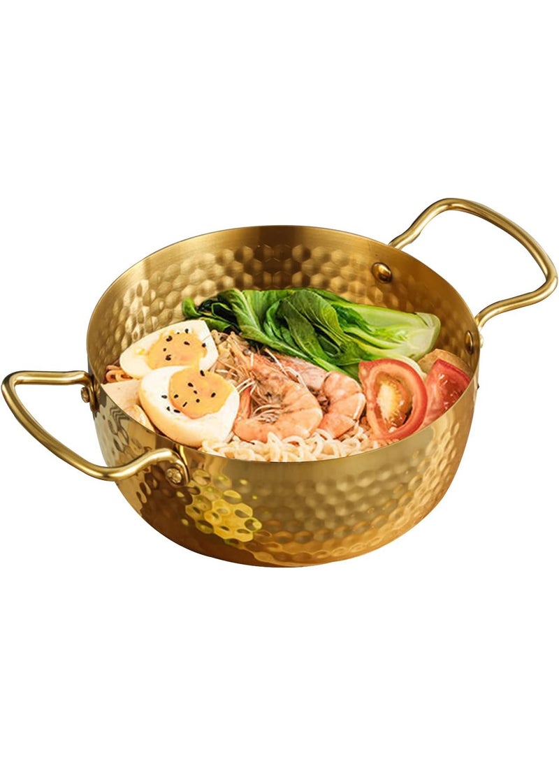 samusagya Stainless Steel Kadai Brass Noodle Pot for Cooking with Double Handles Hammered Men Pot Korean Ramen Cooking Pot for Kitchen Nonstick Ramyun Cooker for SoupCurryPastaStew Gold