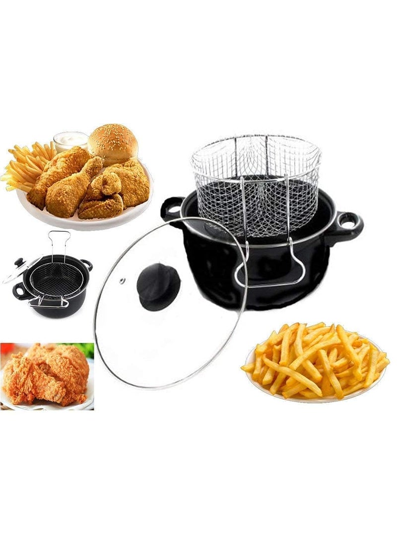Matiko Non Stick Fry Stir Fry Pan with Lid Steamer Fryer Pot Pans with Lid Frying Basket and Steam Rack Nonstick Wok Pan Black Stir Fry Pan 22 cm