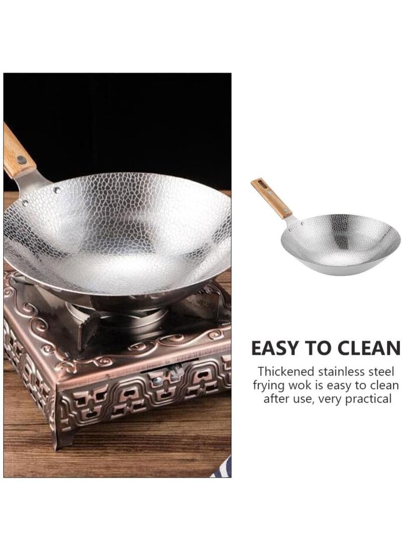 samusagya Stainless Steel Griddle Portable Accessories Stainless Steel Cookware Chinese Wok Stove Accessories Stainless Wok Wok Pan Frying Pan Hot Pot Wood