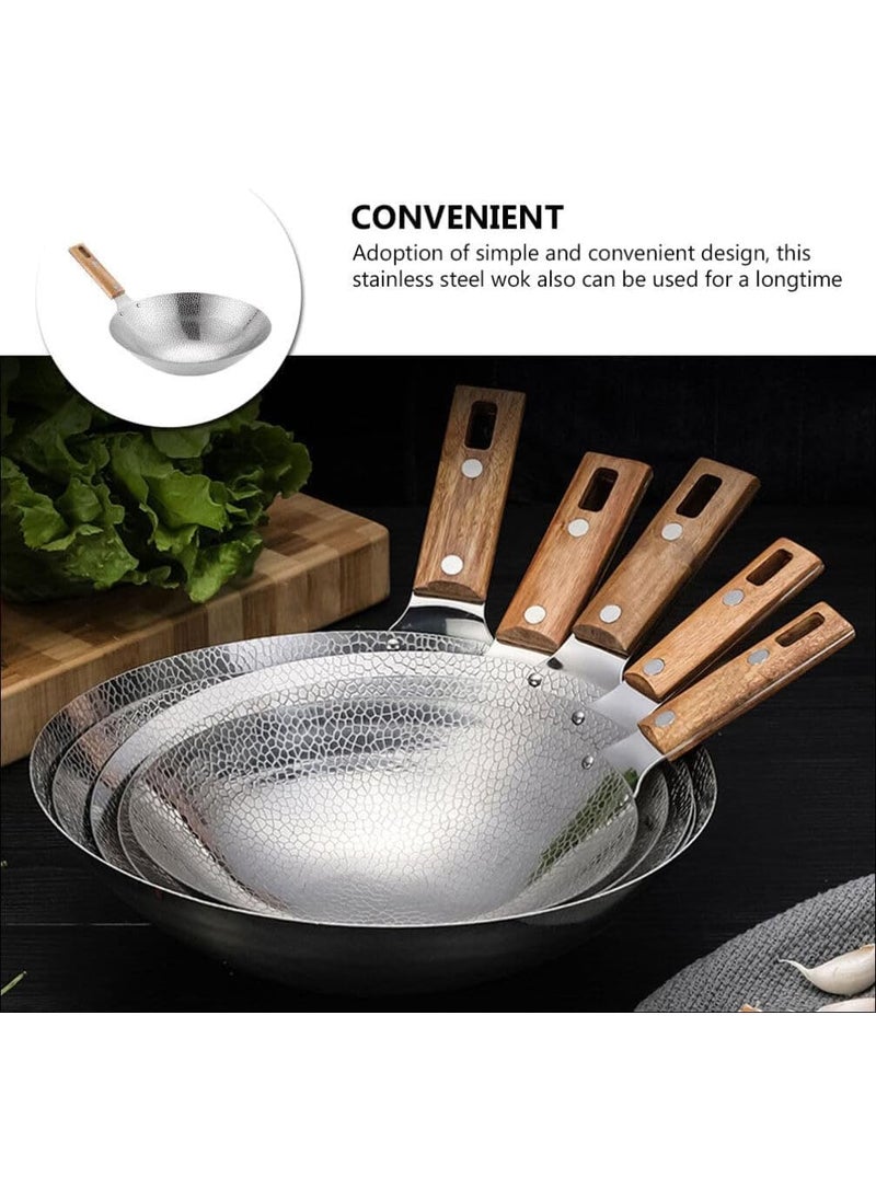 samusagya Stainless Steel Griddle Portable Accessories Stainless Steel Cookware Chinese Wok Stove Accessories Stainless Wok Wok Pan Frying Pan Hot Pot Wood