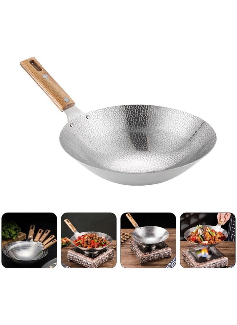 samusagya Stainless Steel Griddle Portable Accessories Stainless Steel Cookware Chinese Wok Stove Accessories Stainless Wok Wok Pan Frying Pan Hot Pot Wood