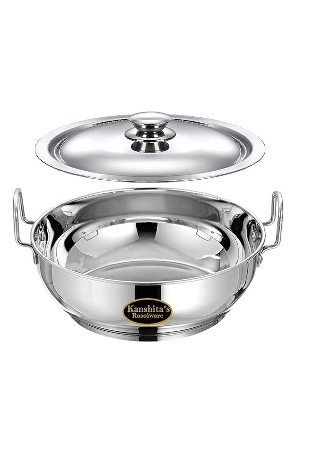 Kanshitas Rasoiware Heavy Gauge Stainless Steel Induction BottomGas Stove Friendly Kadhai with Lid 5 Litre