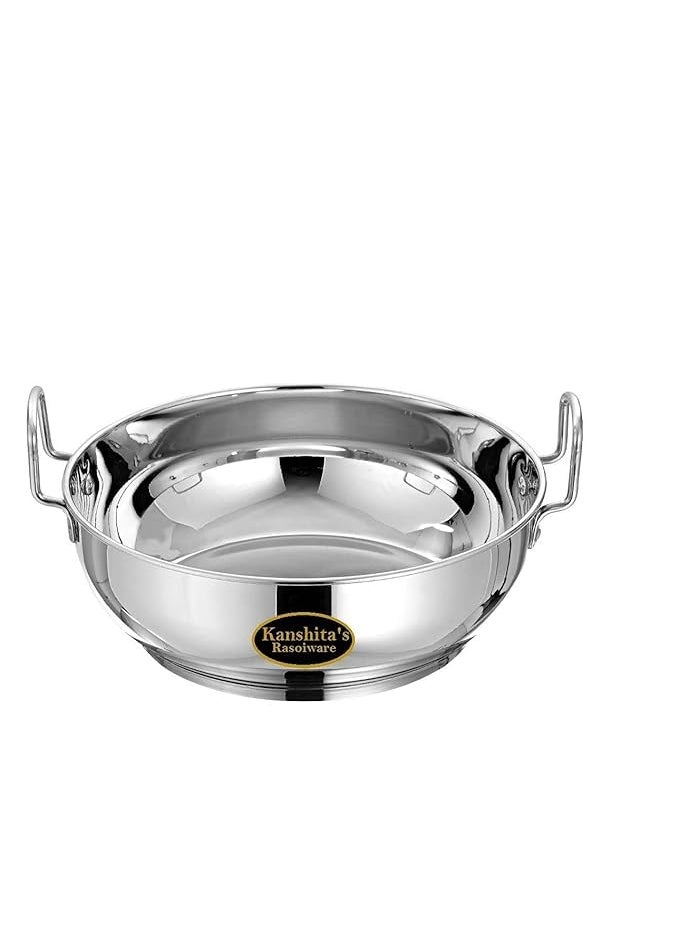 Kanshitas Rasoiware Heavy Gauge Stainless Steel Induction BottomGas Stove Friendly Kadhai with Lid 5 Litre