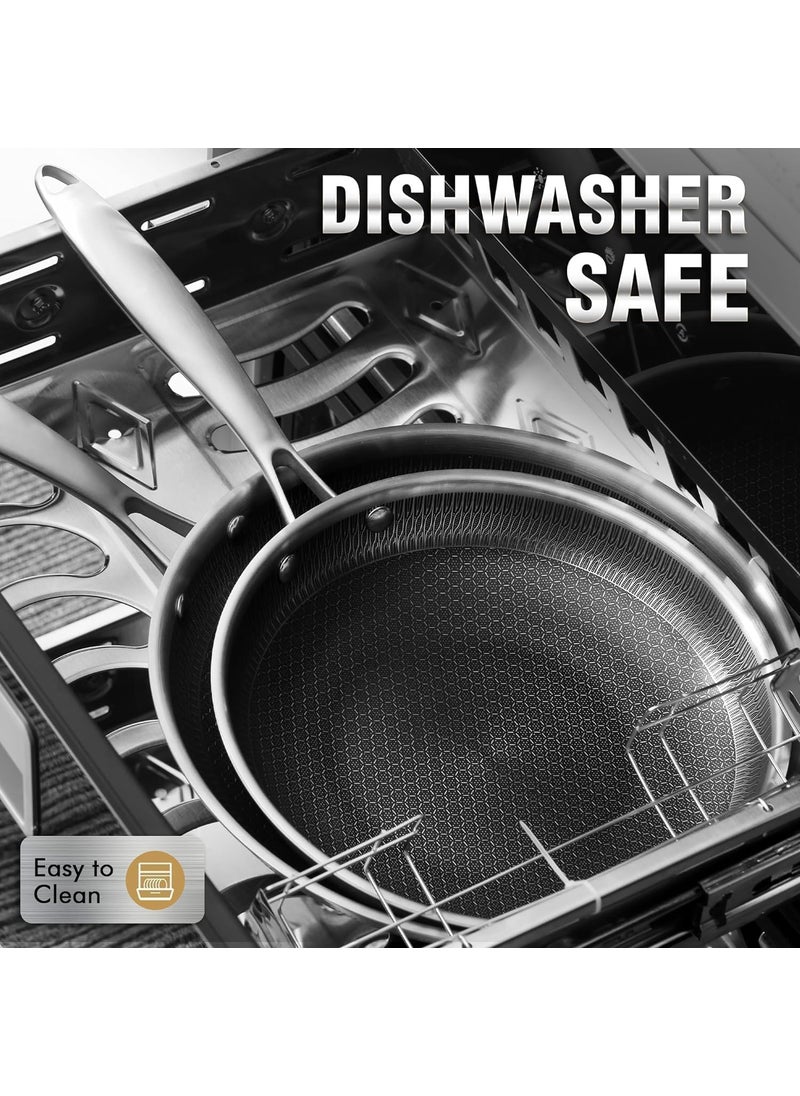 JUGTE Stainless Steel Honeycomb Frying Pan NonStick Pan with Stainless Steel Handle Stay Cool Non Toxic Dishwasher and Oven Safe Suitable for All Hob Types Steel Frying Pan 28 Cm