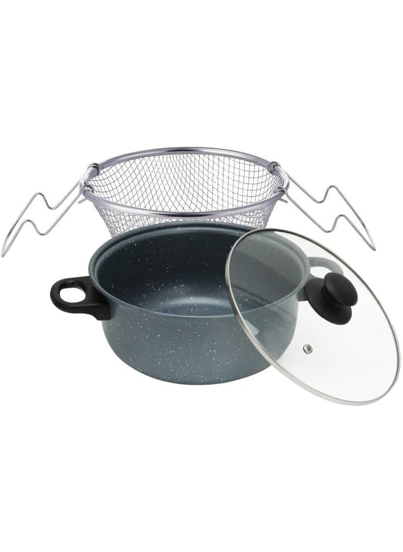 VBM Frying Pan Wok Frying Pan 22cm Chip Frying Pot with Strainer Cooking Pot with Frying Basket and Lid Pasta Pot Chips Basket Nonstick Woks and Stir Fry Pans with Lid