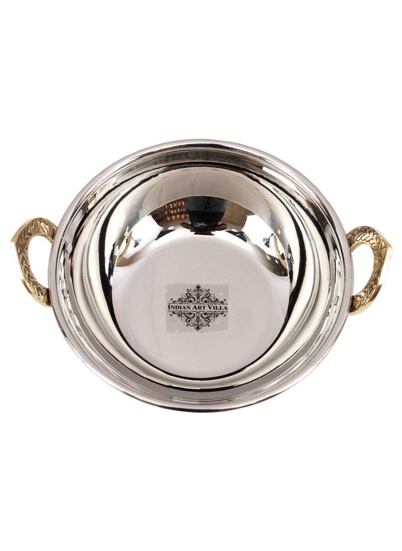 Indian Art Villa 25 X 78 Handmade Steel Kadhai Karahi Wok with Brass Handle 1000 ml Steel Colour Serving Indian Food Dal Curry Vegetable Home Hotel Restaurant Tableware