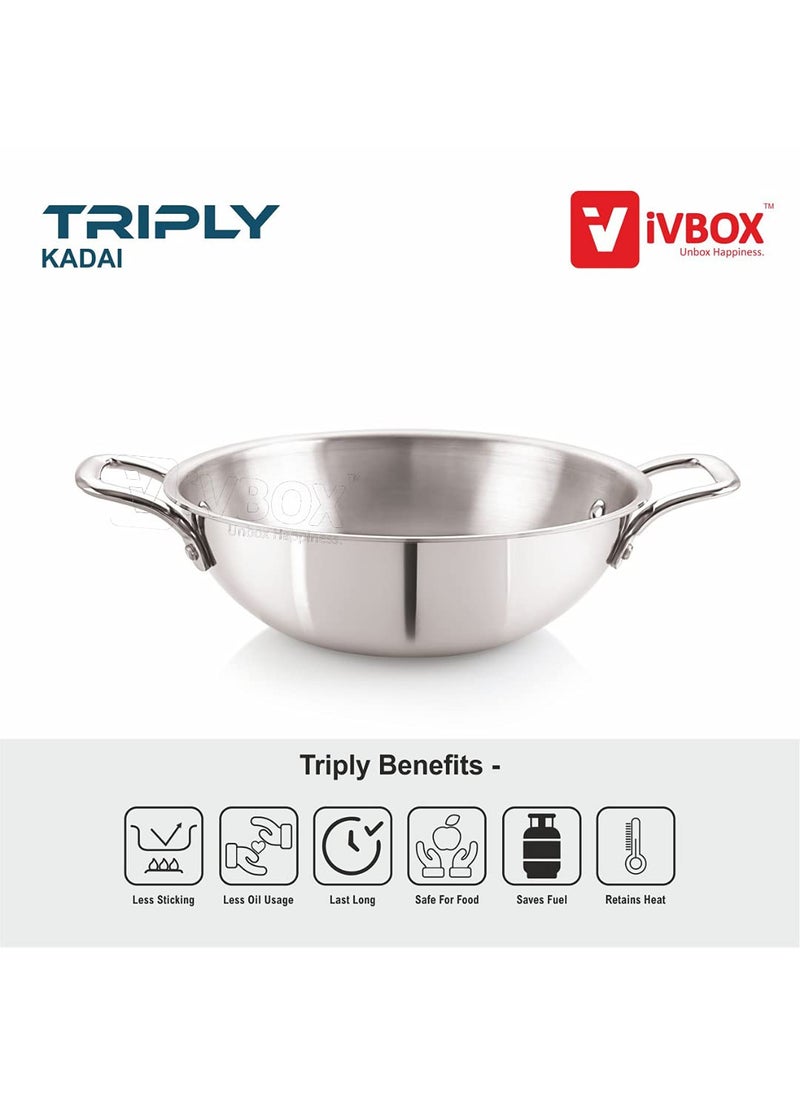 iVBOX Platina Induction Bottom 28cm TriPly Stainless Steel Kadai with Lid 35LTR 28cm