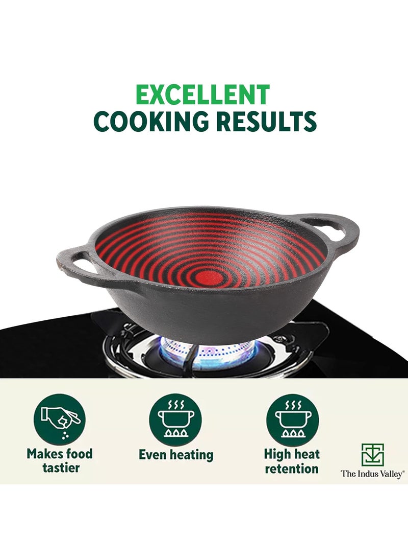 The Indus Valley PreSeasoned Cast Iron Kadai with Curve Handle Medium 252Cm10Inch 22Ltr 23Kg Gas Compatible Naturally Nonstick 100 Pure ToxinFree
