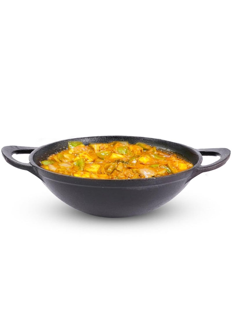 The Indus Valley PreSeasoned Cast Iron Kadai with Curve Handle Medium 252Cm10Inch 22Ltr 23Kg Gas Compatible Naturally Nonstick 100 Pure ToxinFree