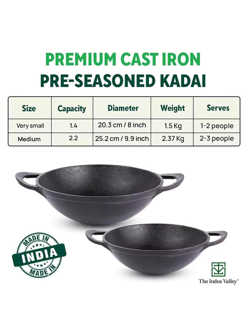The Indus Valley PreSeasoned Cast Iron Kadai with Curve Handle Medium 252Cm10Inch 22Ltr 23Kg Gas Compatible Naturally Nonstick 100 Pure ToxinFree