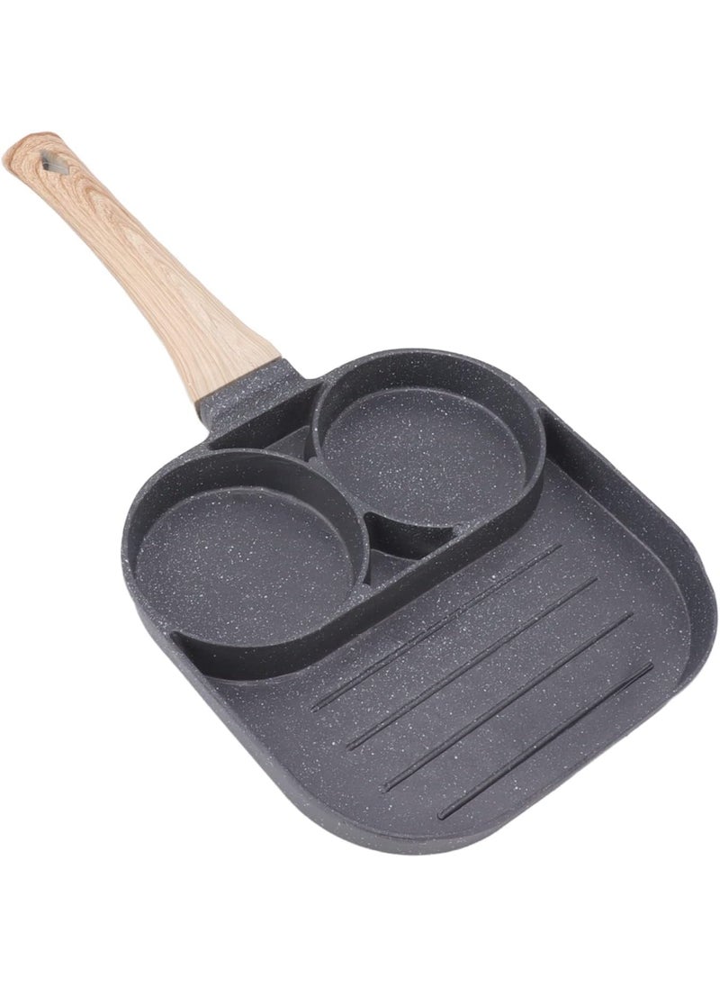 Gladnes 3 in 1 Egg Frying Pan NonStick Small Egg Poacher Half Fry Egg Pan Omelette Uttapam Pancake MultiCavity Pan Wooden Handle Gas Stove Compatible