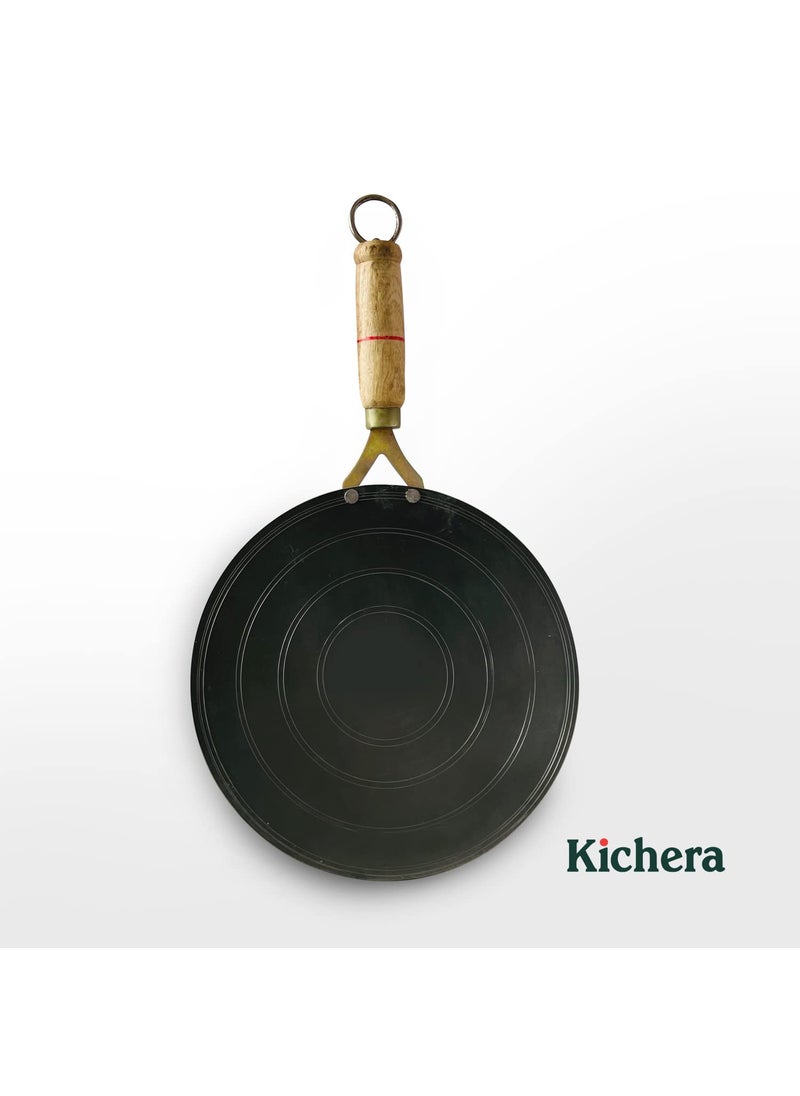Kichera Iron Roti TawaChapathi with Wooden Handle 23cm10 inch 09kg Gas Stove Friendly PreSeasoned Black Concave Iron Tava