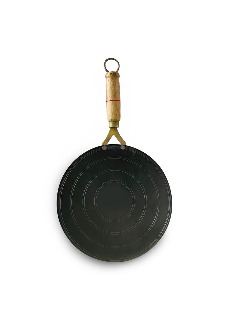 Kichera Iron Roti TawaChapathi with Wooden Handle 23cm10 inch 09kg Gas Stove Friendly PreSeasoned Black Concave Iron Tava