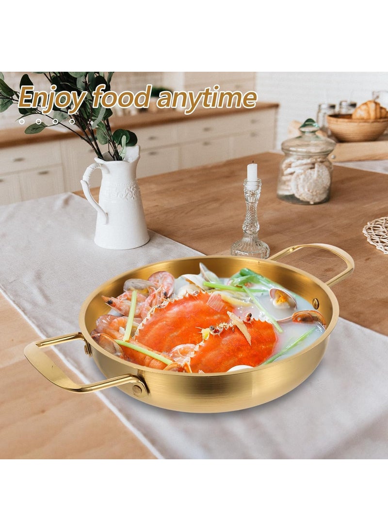 Alark Gold Paella Food Serving Korean Ramen Pans Skillet Pan Stainless Steel and Cooking Pots Stir Fry Pan Omelet Pans Small Induction Pot for Soup Noodle Pasta Home and Outdoor Dishwasher Safe