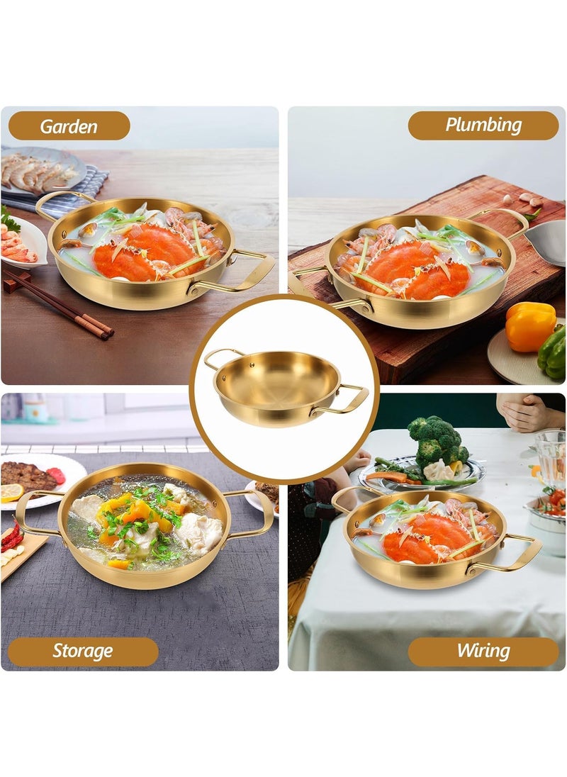 Alark Gold Paella Food Serving Korean Ramen Pans Skillet Pan Stainless Steel and Cooking Pots Stir Fry Pan Omelet Pans Small Induction Pot for Soup Noodle Pasta Home and Outdoor Dishwasher Safe