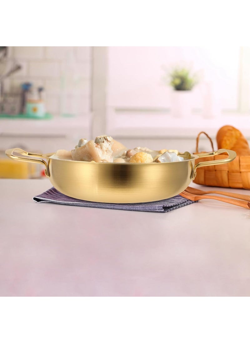 Alark Gold Paella Food Serving Korean Ramen Pans Skillet Pan Stainless Steel and Cooking Pots Stir Fry Pan Omelet Pans Small Induction Pot for Soup Noodle Pasta Home and Outdoor Dishwasher Safe