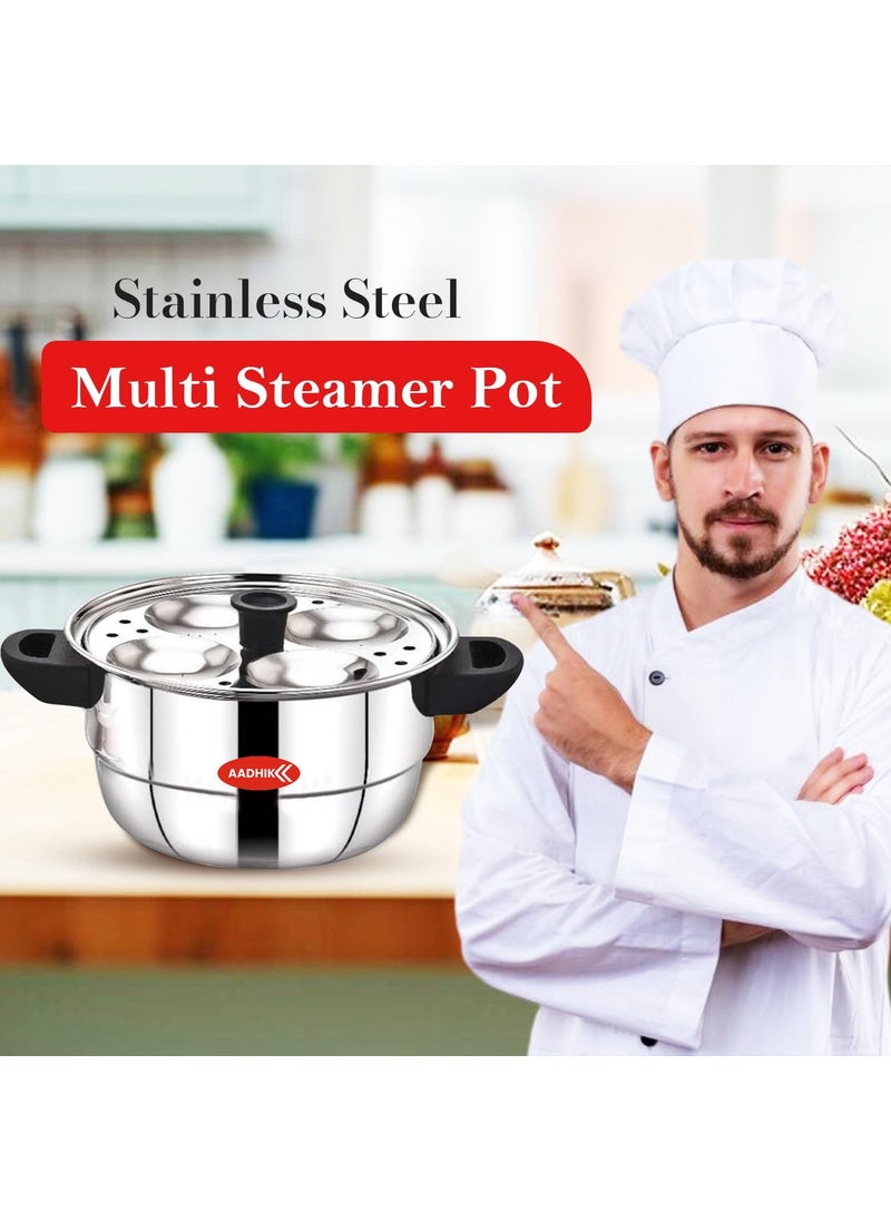 AADHIK Idli Maker Stainless Steel Idli Cooker Idli Steamer Idly Pot Dhokla Maker and Mini Idli Plate Silver 12 Idli 5 Plate Idli Kadai