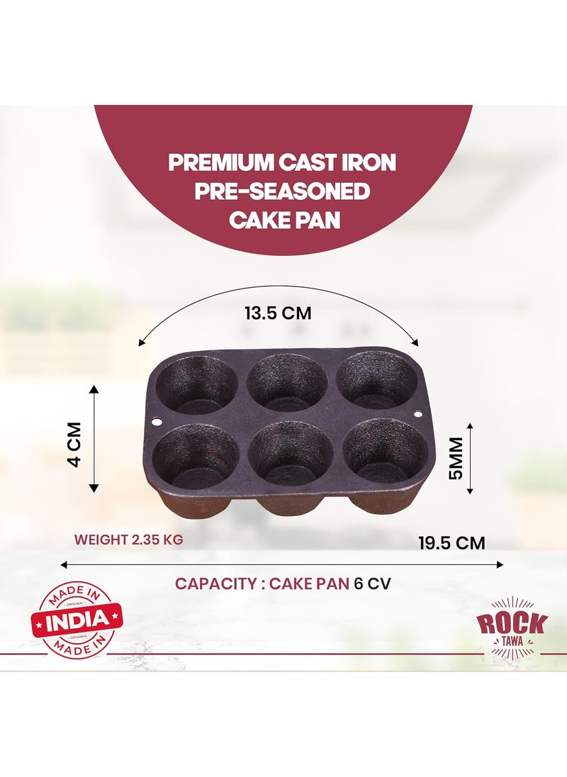 Rock Tawa 6cv Cup Cake Mould Pan PreSeasoned Cast Iron Skillet