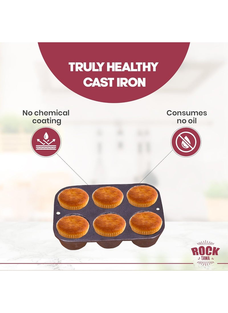 Rock Tawa 6cv Cup Cake Mould Pan PreSeasoned Cast Iron Skillet