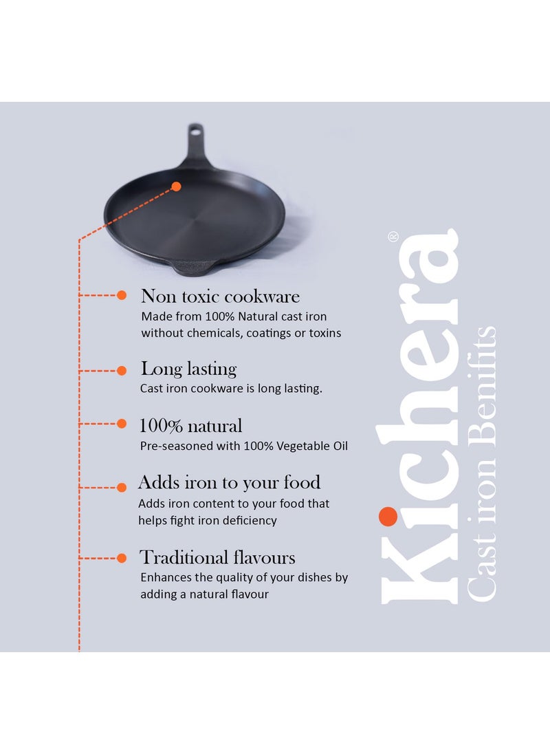 Kichera 10 Inch Pre Seasoned Cast Iron OmeletteMultipurpose Pan with Long Handle