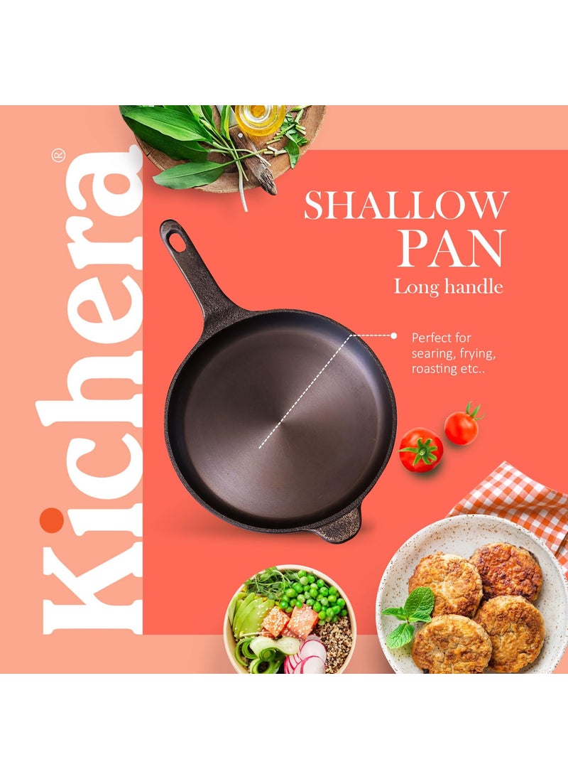 Kichera 10 Inch Pre Seasoned Cast Iron OmeletteMultipurpose Pan with Long Handle