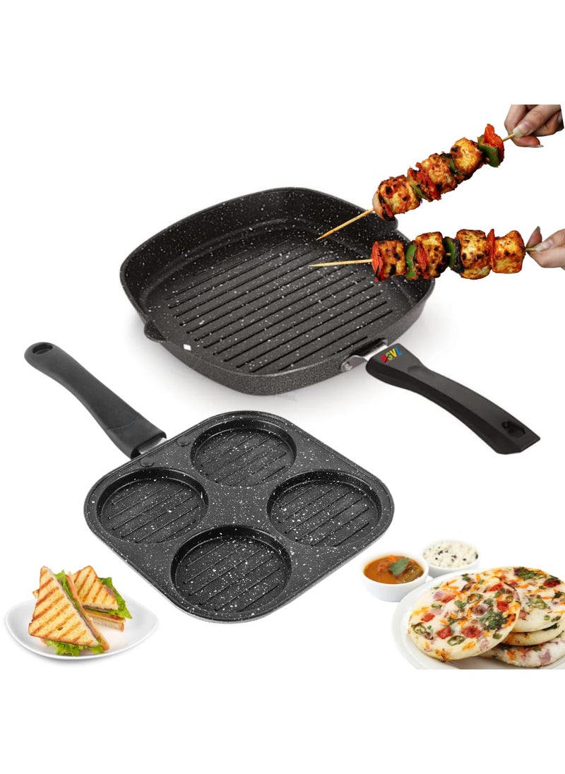 Nsvl Non Stick Grill Pan Mini Uttapam Pan Tawa Aluminum Multi Snack Maker 2 pc Combo