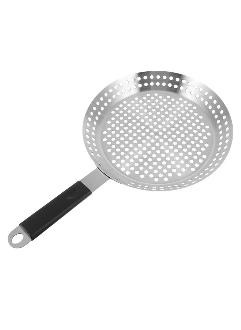 Snevad BBQ Frying Pan Stainless Steel Grill Tray Non Stick Barbecue Basket Oil Drain Holes Handle for HighTemperature Baking Serving Food Grill BowlPlate for Camping CookwarePicnics 51x30x4 CM
