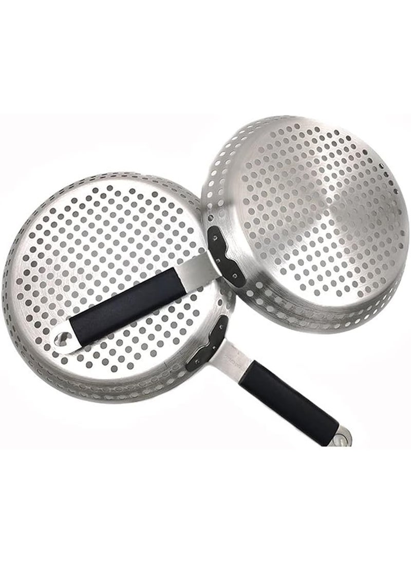 Snevad BBQ Frying Pan Stainless Steel Grill Tray Non Stick Barbecue Basket Oil Drain Holes Handle for HighTemperature Baking Serving Food Grill BowlPlate for Camping CookwarePicnics 51x30x4 CM