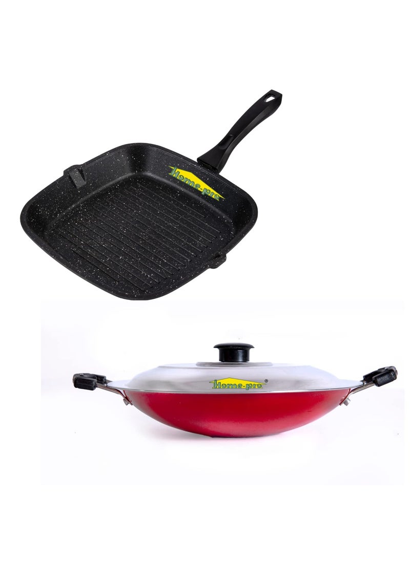 HomePro Grill Pan Appam Chhaty Non Stick Combos Pot Pan Set Aluminium Set Bakelite Handle Combo Pack of 2