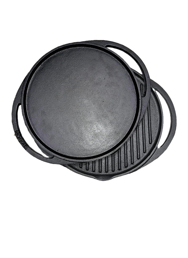 KNOBON PreSeasoned Smooth Finish Cast Iron Grill Pan and Griddle Pan 2 in 1 Cast Iron Tawa for Dosa Barbeque Grill Sandwich Maker Roti tawa cast Iron Dosa tawa Big Size 30cm