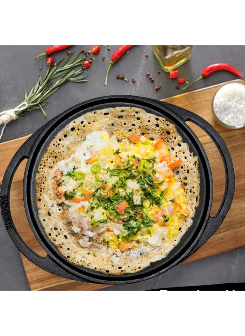 KNOBON PreSeasoned Smooth Finish Cast Iron Grill Pan and Griddle Pan 2 in 1 Cast Iron Tawa for Dosa Barbeque Grill Sandwich Maker Roti tawa cast Iron Dosa tawa Big Size 30cm