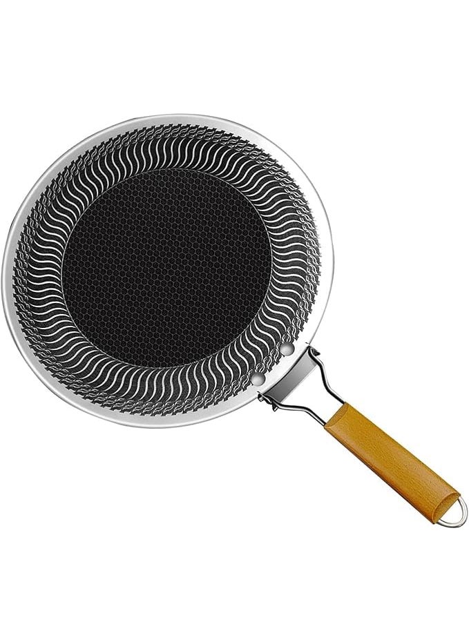 Yopple Korean BBQ Grill Pan 38cm NonStick Round Griddle with Single Handle Portable Roasting Frying Pan for Meat Roti Camping Stovetop Cooking Barbecue Oven Safe