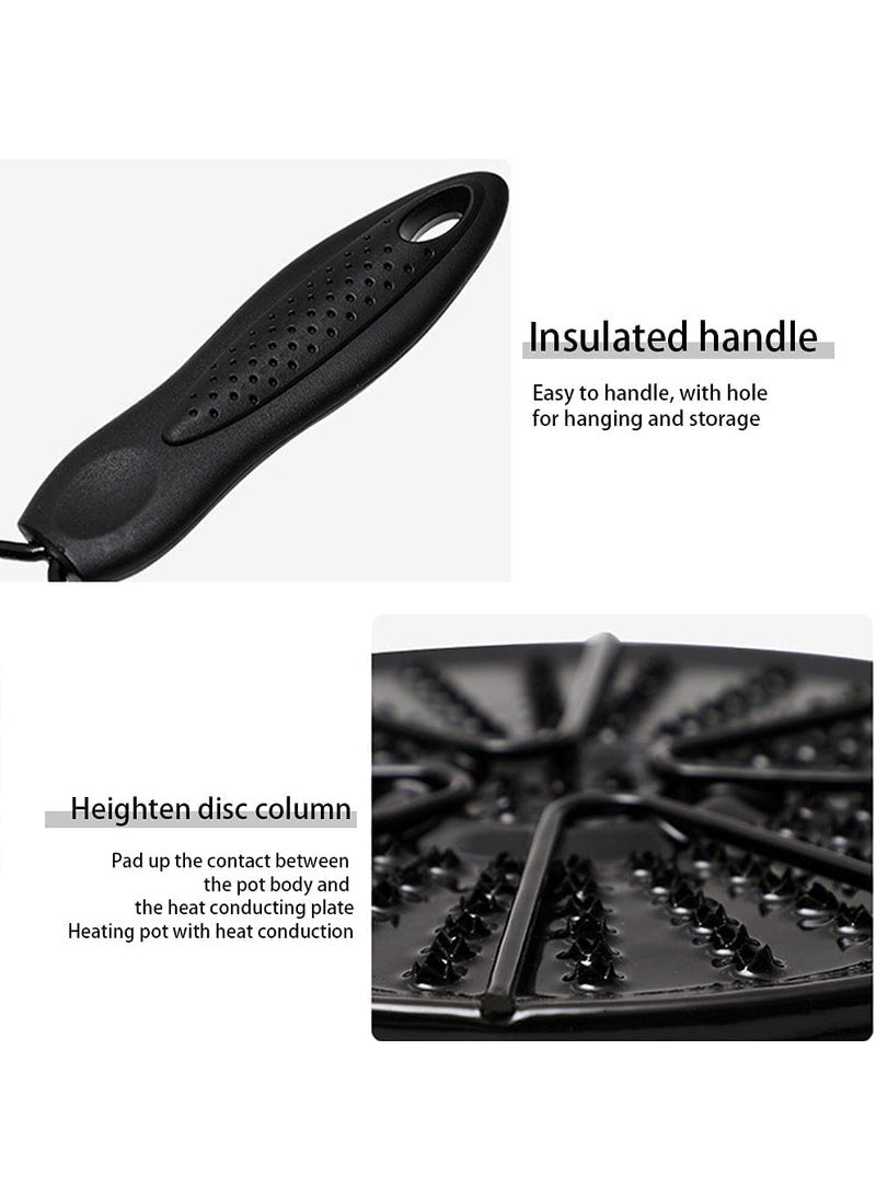 Snevad Round Grill Pan BBQ Plate with Handle Barbecue Accessories Gas Stove Plate Heat Diffuser Stainless Steel Induction Adapter Plate Coffee Milk Cookware Cooking for Electric Stove 35x19x25 CM
