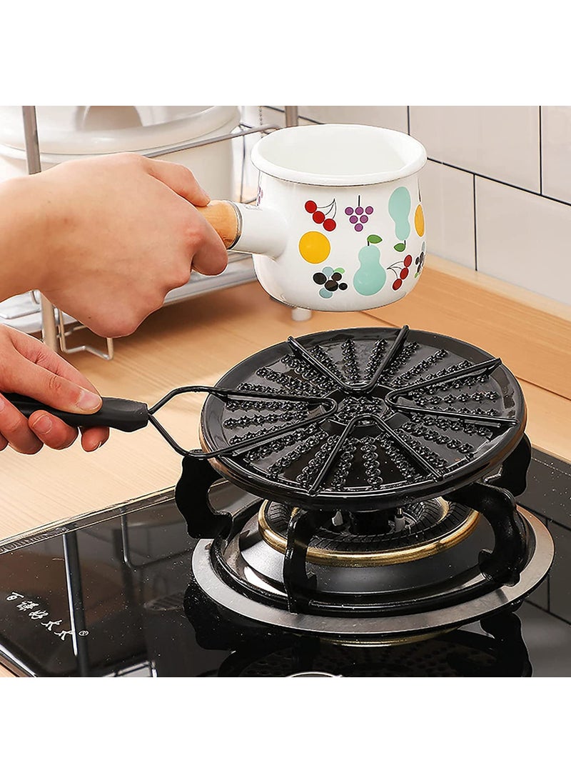 Snevad Round Grill Pan BBQ Plate with Handle Barbecue Accessories Gas Stove Plate Heat Diffuser Stainless Steel Induction Adapter Plate Coffee Milk Cookware Cooking for Electric Stove 35x19x25 CM